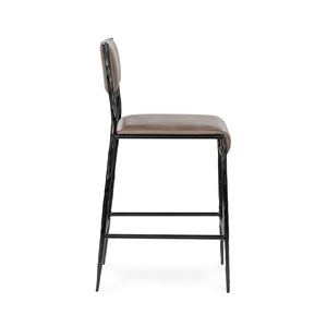 Kayne Leather Counter Stool with Iron Hammered Frame