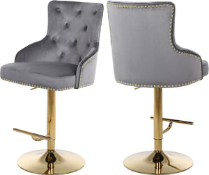 Stella Adjustable Stool In Grey Velvet and Gold