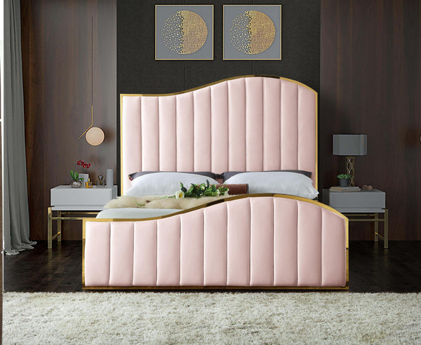 Ethel King Bed In Pink Velvet