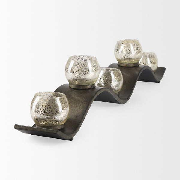 Lux Copper Metal Five Hurricane Glass Holder Table Candle Holder