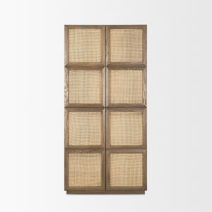 Sina Brown Oak Wood w/ Natural Rattan 2 Door Curio Cabinet
