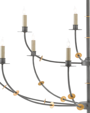 Balladier Chandelier In Hiroshi Gray & Contemporary Gold Leaf