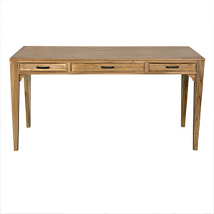 Ambrose Bleached Teak Desk with Brass Pulls and Clear Coat Finish