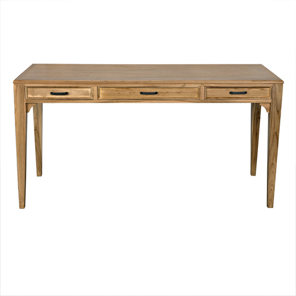 Ambrose Bleached Teak Desk with Brass Pulls and Clear Coat Finish