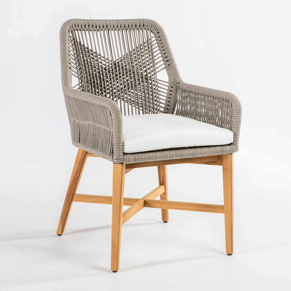 Marley Gray Dining Chair with Teak Wood & Olefin Fabric