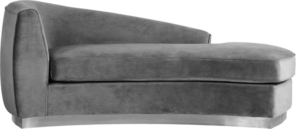 Crystal Chaise In Grey Velvet and Chrome