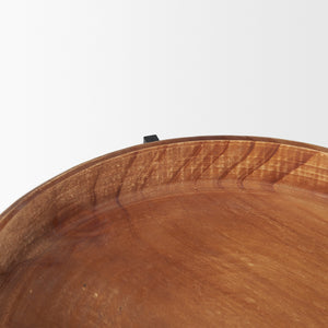 Wally Round Medium Brown Wood w/ Matte Black Metal Stand Trays