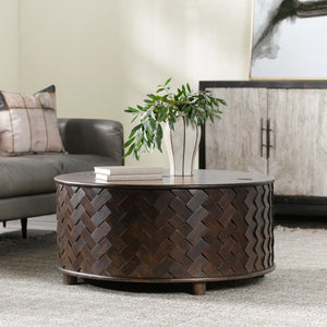 Shira Solid Wood Round Storage Coffee Table in Kona Brown Finish