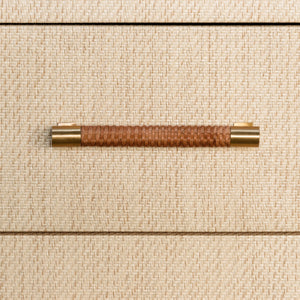 TWO DRAWER SIDE TABLE WITH RATTAN WRAPPED HANDLES IN NATURAL GRASSCLOTH