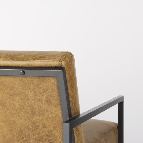 Armelle II Brown Leather Seat w/Gray Metal Frame Accent Chair