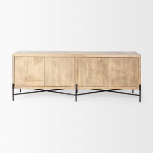 Cairo 78x19 Brown Solid Wood Black Metal Base 4 Door Cabinet Sideboard