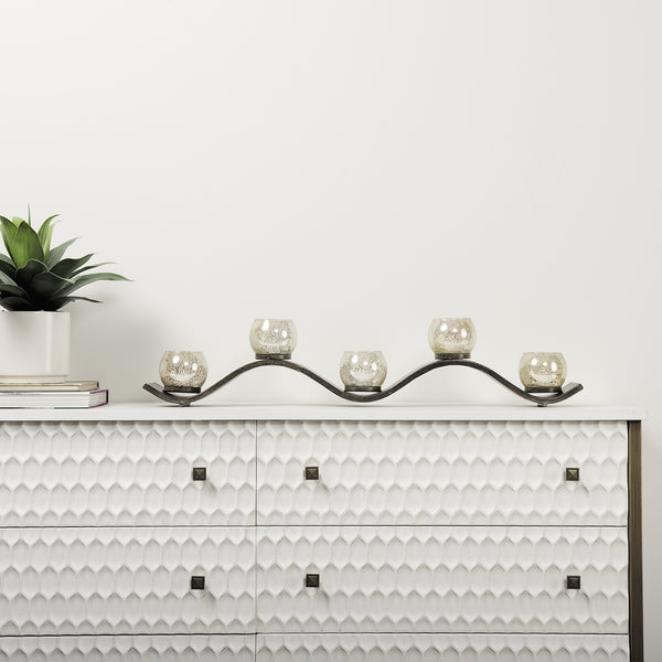 Savannah White Fir Veneer w/ Gold Metal Accents 6-Drawer Sideboard