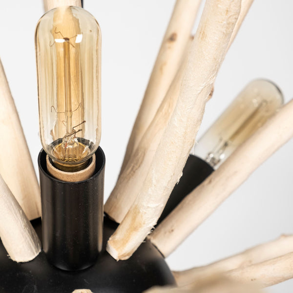 Jules 25x25 Blonde Wood and Black Metal Six Bulb Chandelier Light