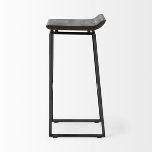 Givens 30.25" Seat Height Black Wood Seat Black Metal Base Stool