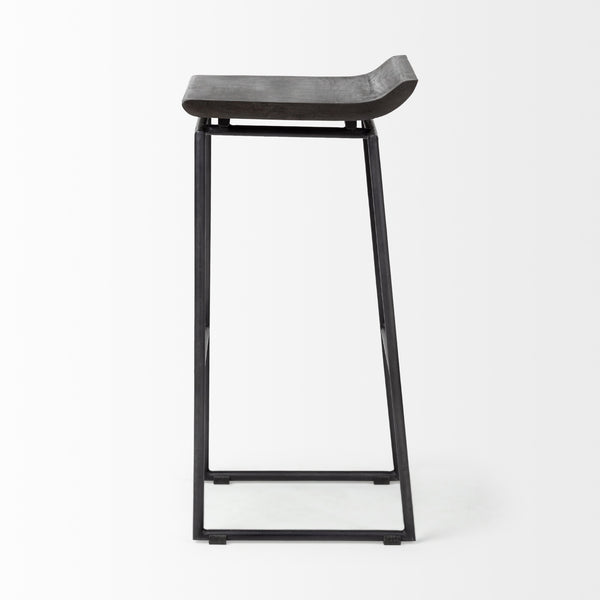 Givens 30.25" Seat Height Black Wood Seat Black Metal Base Stool