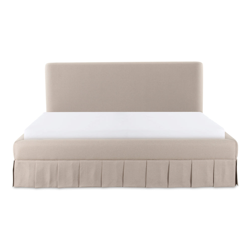 Moe's Maren King Bed Beige Upholstered with Pleat Base