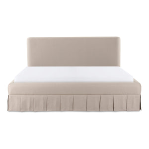 Moe's Maren King Bed Beige Upholstered with Pleat Base