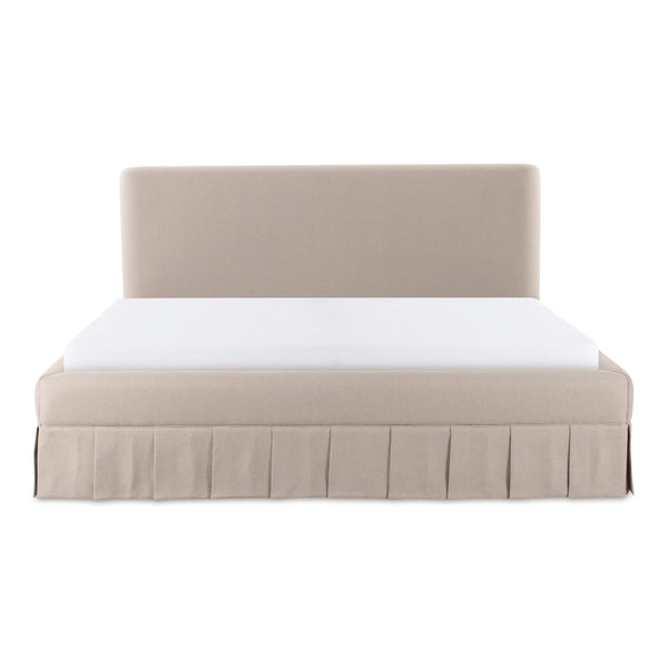 Moe's Maren King Bed Beige Upholstered with Pleat Base