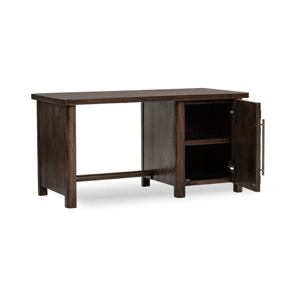 Norwood Solid Mango Wood Desk with Brass Detailing - Bark Brown