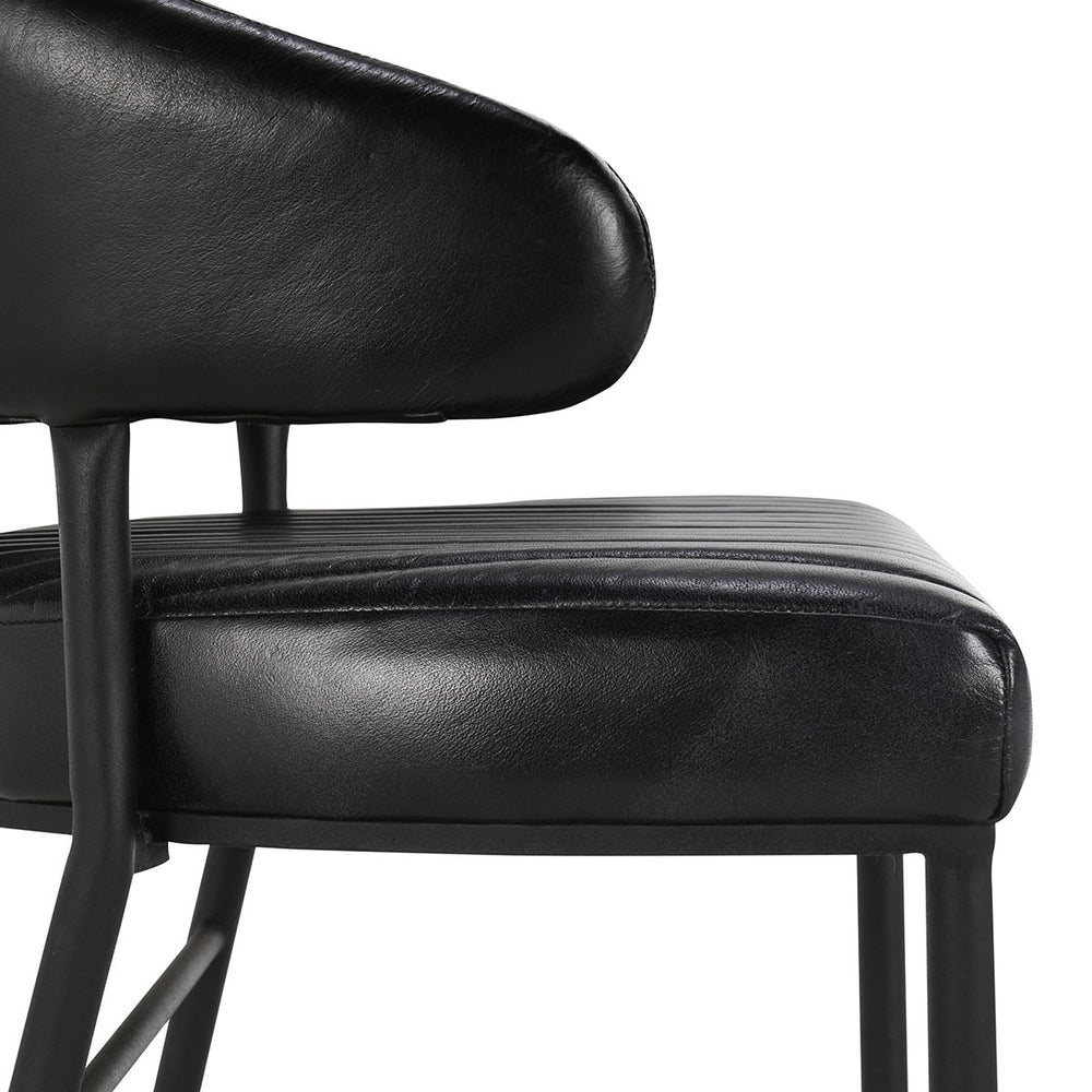 Umbria Leather Bar Stool with Iron Legs - Midnight Raven