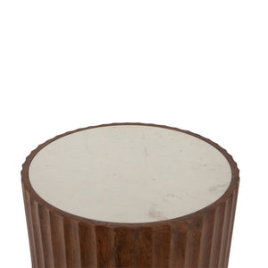 Palermo White Marble Round Side Table Matte Brown
