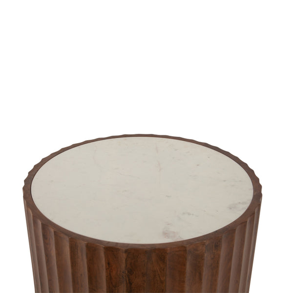 Palermo White Marble Round Side Table Matte Brown