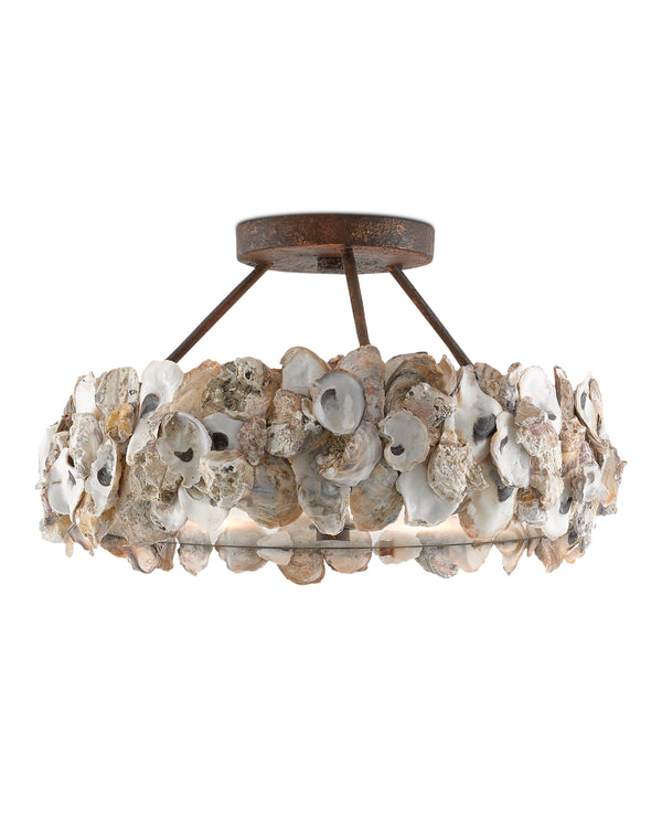 Oyster Semi-Flush In Textured Bronze & Natural