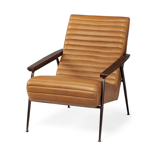 Grosjean Brown Leather Wrap Metal Frame Accent Chair