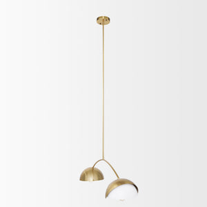 Cybill Brushed Brass w/ White Metal Shades 2-Light Chandelier