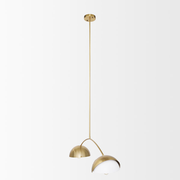 Cybill Brushed Brass w/ White Metal Shades 2-Light Chandelier