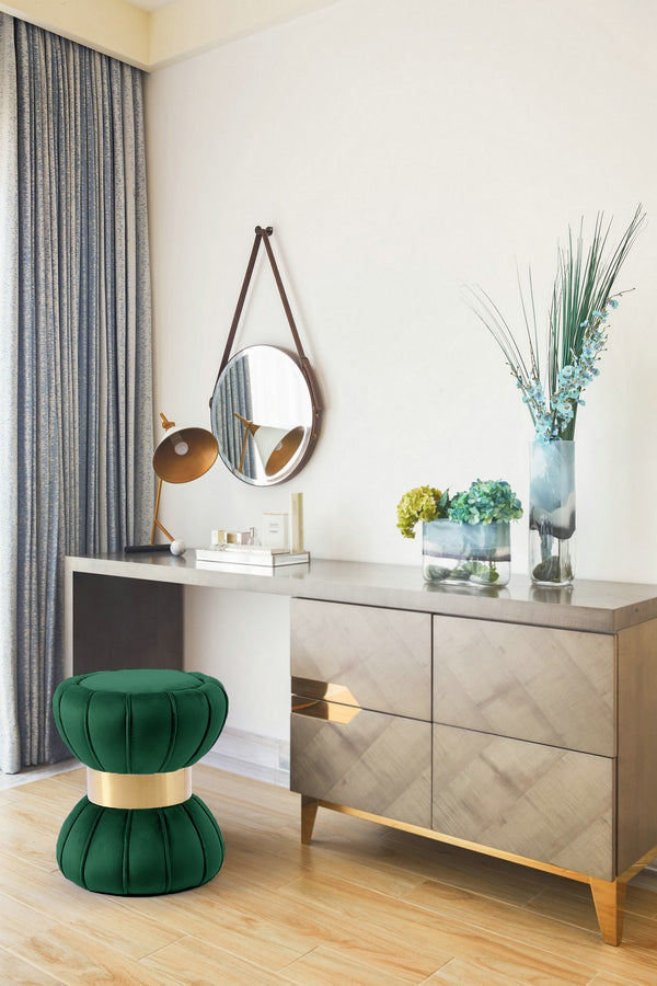 Roberta Ottoman/Stool In Green Velvet