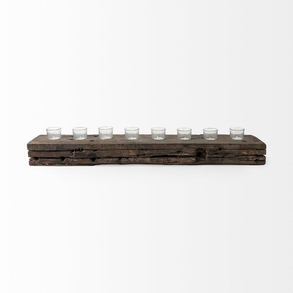 Lakara Reclaimed Wood Eight Tealight Table Candle Hodler