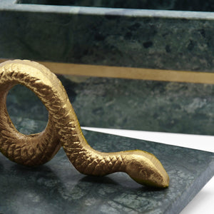GREEN MARBLE BOX WITH BRUSHED BRASS DETAIL AND BRASS SNAKE HANDLE