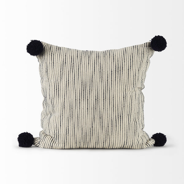Krystal 20 x 20 Cream/Blue Pom Pom Decorative Pillow Cover
