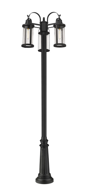 Roundhouse 3 Light Outdoor Post Mounted Fixture in Black Finish