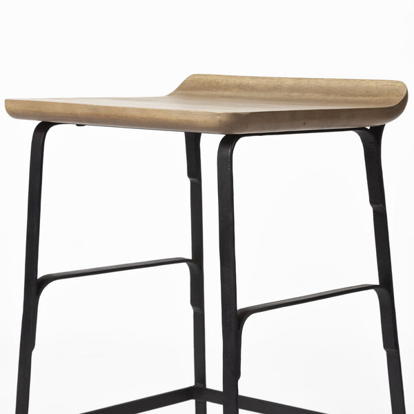 Conan 25" Seat Height Brown Wood Seat Black Metal Frame Counter Stool