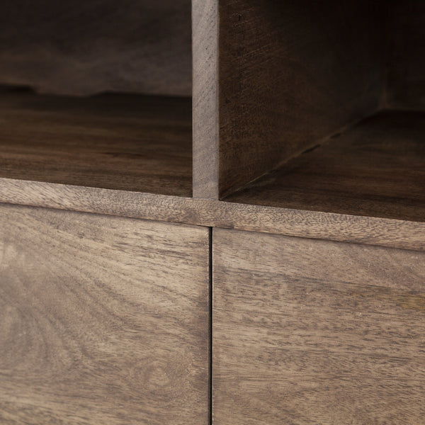 Glenn IV Dark Brown Wood w/ Black Iron Frame Media Console w/ Storage, TV Stand for TV up to 71"
