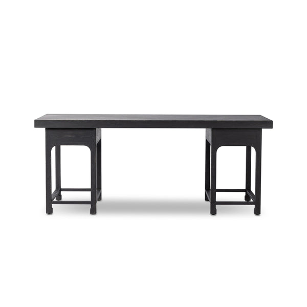 Avedon Desk In Aged Black Oak And Aged Black Oak Veneer And Brass Patina