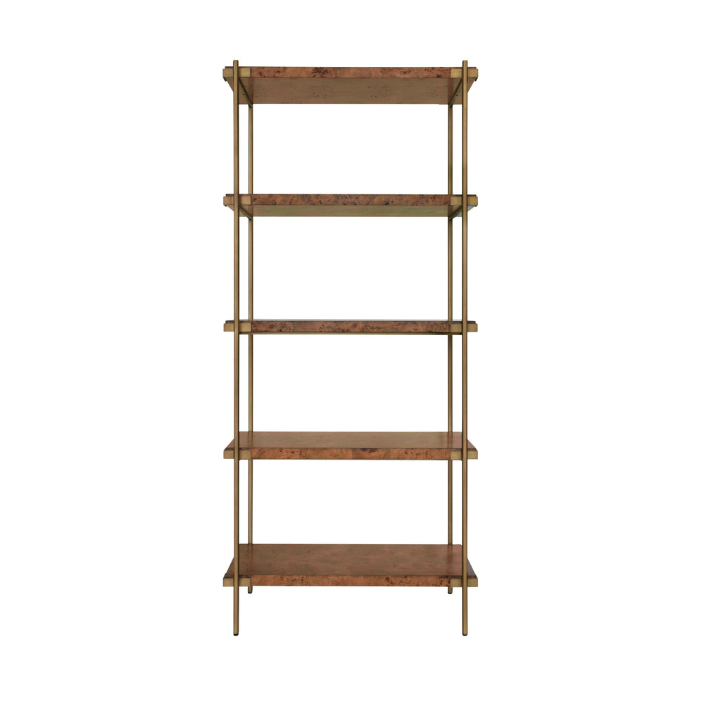 ANTIQUE BRASS ETAGERE WITH SHELVES IN DARK BURL WOOD
