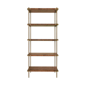 ANTIQUE BRASS ETAGERE WITH SHELVES IN DARK BURL WOOD