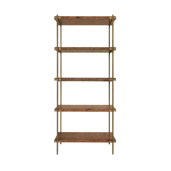 ANTIQUE BRASS ETAGERE WITH SHELVES IN DARK BURL WOOD
