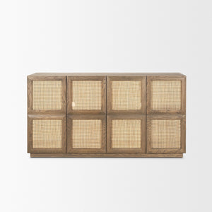 Sina Brown Oak Wood w/ Natural Rattan 4 Door Sideboard