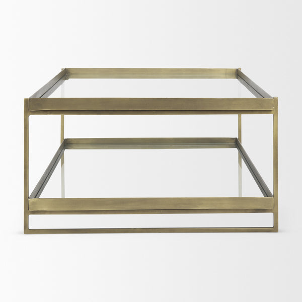 Trey 56.0L x 32.0W x 17.0H Gold Metal W/Glass Coffee table