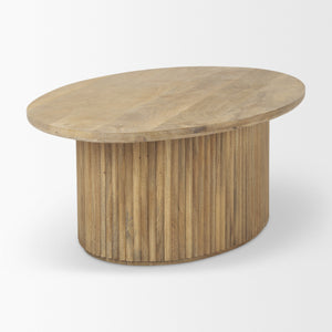 Terra 48L x 28W x 15H Light Brown Wood Oval Fluted Coffee Table