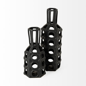 Brunel Small Black Drum-Shaped Ceramic Vase