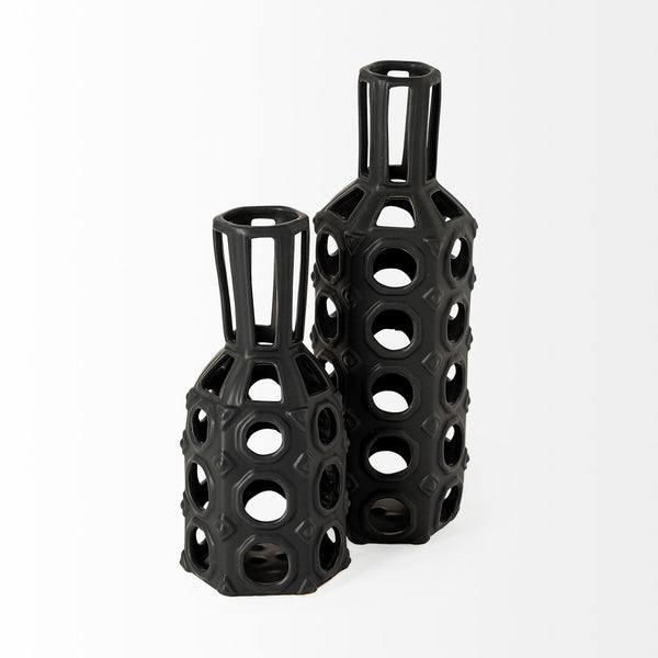 Brunel Small Black Drum-Shaped Ceramic Vase