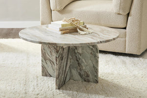 Reilly Marble Round Coffee Table in Rusty Gray