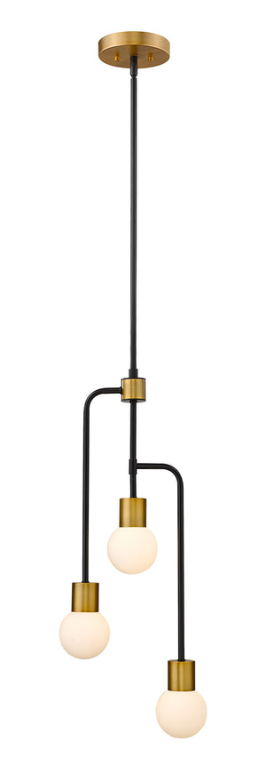 Neutra 3 Light Chandelier in Matte Black + Foundry Brass Finish