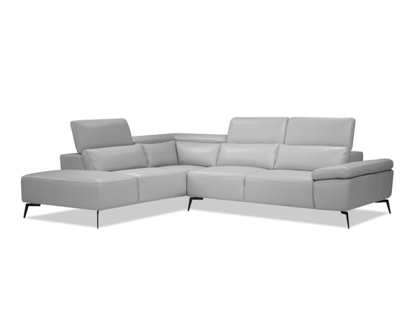 CAMELLO Leather Sectional in Silver leather/blk PC legs w/full