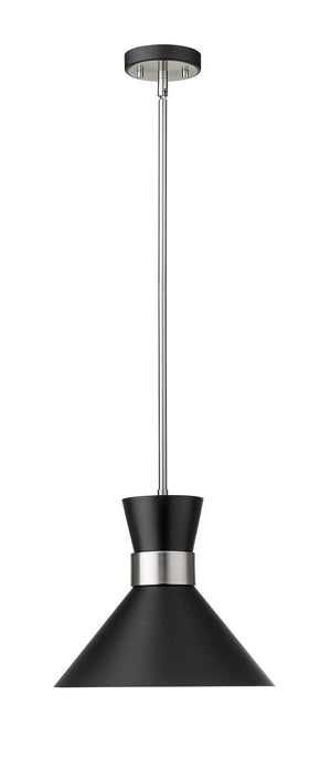 Soriano 1 Light Pendant in Matte Black + Brushed Nickel Finish